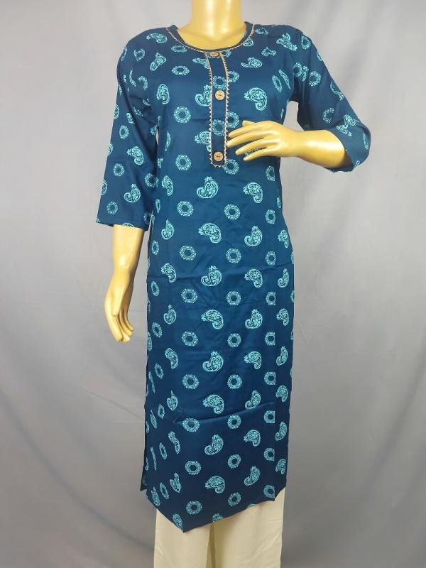 Blue Kurti With All over Print